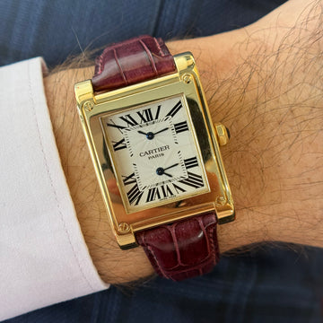 Cartier Tank a Vis Dual Time CPCP 18K Yellow Gold Manual Winding Box Papers
