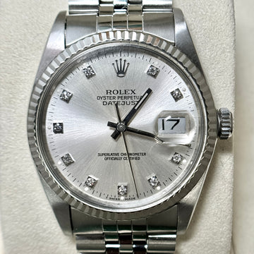 Rolex Datejust 36 Stainless Steel Silver Factory Diamond Dial Year 1987 16014