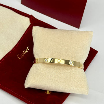CARTIER Love 4 Diamonds Classic Bangle 18K Yellow Gold Size 18 Paper and Pouch