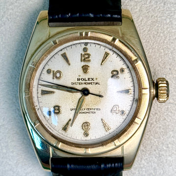 Rolex Oyster Perpetual 1950s Gold PAPERS Automatic Chronometer Bubble Back