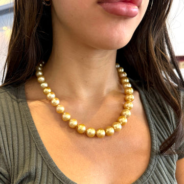 Large South Sea Golden Cultured Pearl Necklace 14K Yellow Gold Clasp 19 Inch