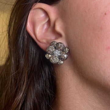 Flowerly Cluster White & Cognac Fancy Diamond 2.80 CTW Earrings 18K White Gold