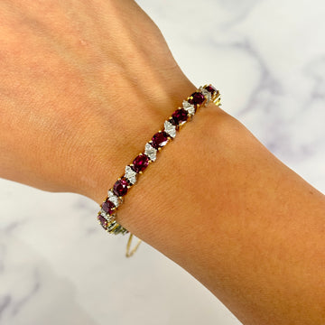 Natural Diamond 1.90 ct and Ruby 9.5 CT Bracelet 18K Yellow Gold 6 3/4" Inches