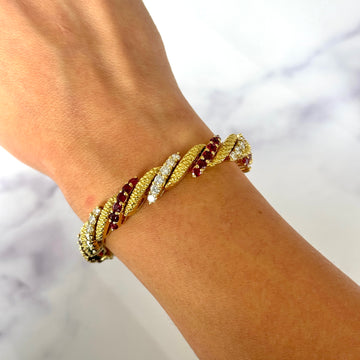 Hammerman Brothers Ruby 5 ct Diamond 3.70 ct Bracelet 18K Yellow Gold 7 Inches