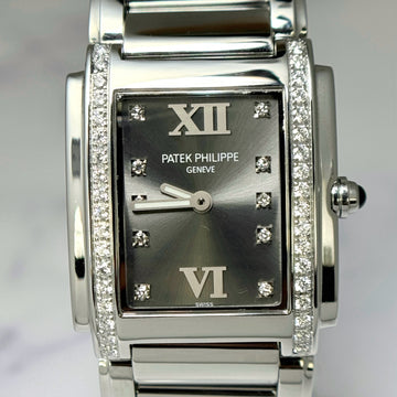 Patek Philippe Twenty~4 Grey Diamond Dial Diamond Bezel Steel 4910/10A-010