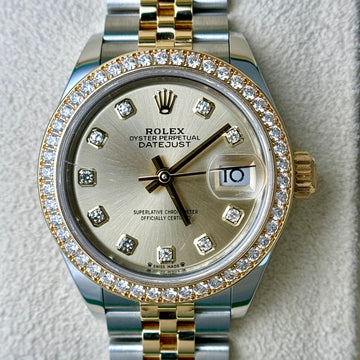 Rolex Lady-Datejust 28mm Factory Diamond Bezel Champagne Dial Two Tone Jubilee