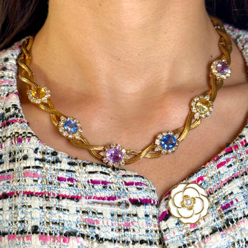 Herbert Rosenthal Ceylon No Heat Sapphire Multi-Color Diamond Necklace 18K Gold