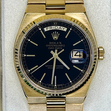 Rolex Day-Date Oysterquartz 36mm President No Sag 18K Yellow Gold Black Dial
