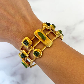 BURLE MARX Carved Green Tourmaline 18K Yellow Gold Bangle Bracelet Geometric