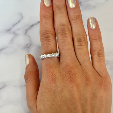 Anniversary 5 Stone Band 0.50 CT Natural Diamond Round Cut 18k White Gold Ring