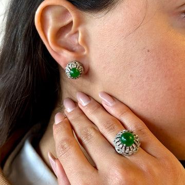 Antique Jade Jewelry Set – Platinum & Diamond Floral Ring and Earring