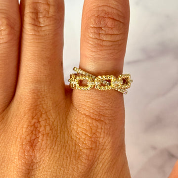 EFFY Natural Diamond Ring Cable Twisted Link Band 14K White Gold Size 7