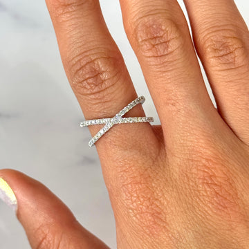 EFFY Pavè Classica Diamond Criss Cross 0.40 CT Round Cut 14K White Gold Ring