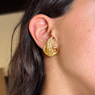 Charles Garnier Swan Motif Textured Wings Earrings 18K Yellow Gold