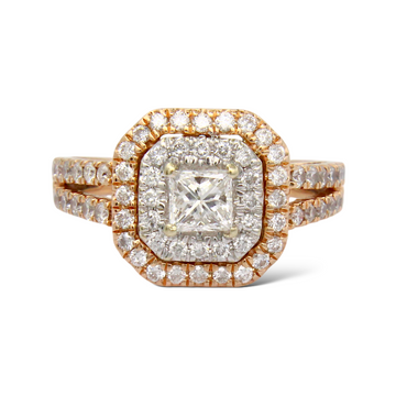1.60 CT Princess Cut Diamond Engagement Ring Double Halo Band 14K Rose Gold