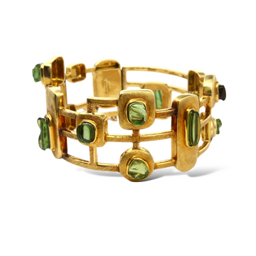 BURLE MARX Carved Green Tourmaline 18K Yellow Gold Bangle Bracelet Geometric