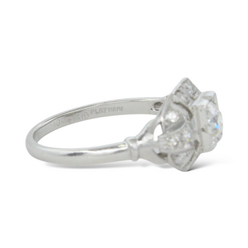 Art Deco Antique European Cut Natural Diamond Ring 0.75 CT Platinum Size 6.25