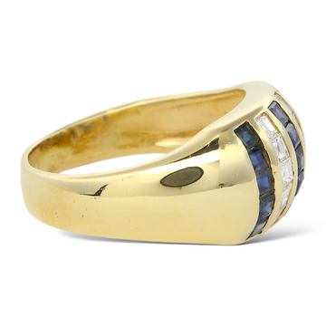 Blue Sapphire Natural Diamond Ring 14K Yellow Gold Ring Size 7