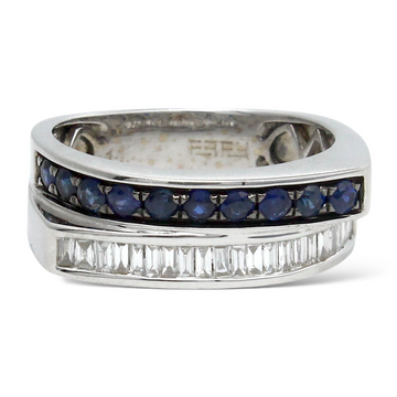 EFFY Royal Blue Sapphire 0.38 CT Natural Diamond Ring 14K White Gold Size 6.25