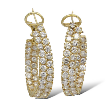 Natural Diamond 9.5 CT Hoops Heavy Large Earrings 14K Yellow Gold