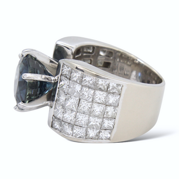 GIA Certified Natural Blue Sapphire 6.79 CT Diamond Ring 18K White Gold Size 6