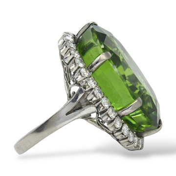 GIA Certified Natural Peridot 30 CT Halo Diamond Ring 14K White Gold Size 6.25
