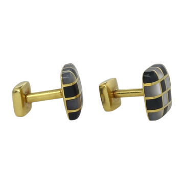 ANGELA CUMMINGS Checkerboard Cufflinks 18K Yellow Gold Black Jade & White Nacre