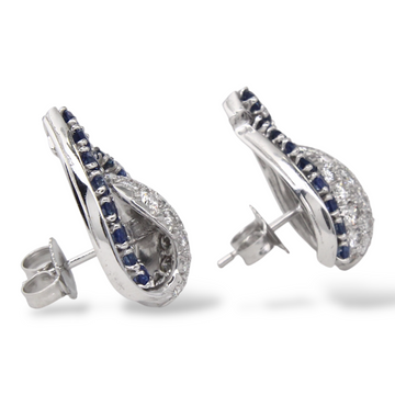 Antique Ducktail Platinum Natural Blue Sapphire and Diamond 2.50 CT Earrings