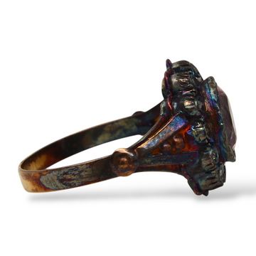 French Antique Pink Tourmaline Diamond Halo Ring 18K Yellow Gold Silver Size 7
