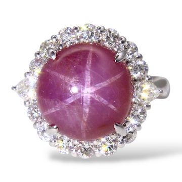 Vintage 8.55 CT Natural Star Ruby Diamond Halo 1 CT Ring Platinum 900 Size 6