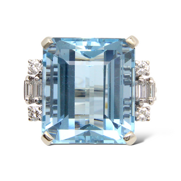Aquamarine 20.16 CT Diamond 0.35 CT 14K White Gold Ring Size 6 3/4