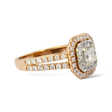 1.60 CT Princess Cut Diamond Engagement Ring Double Halo Band 14K Rose Gold