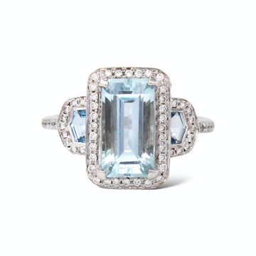 2-2.5 CT Aquamarine and Diamonds 0.30 CT Ladies Ring 14K White Gold Size 6