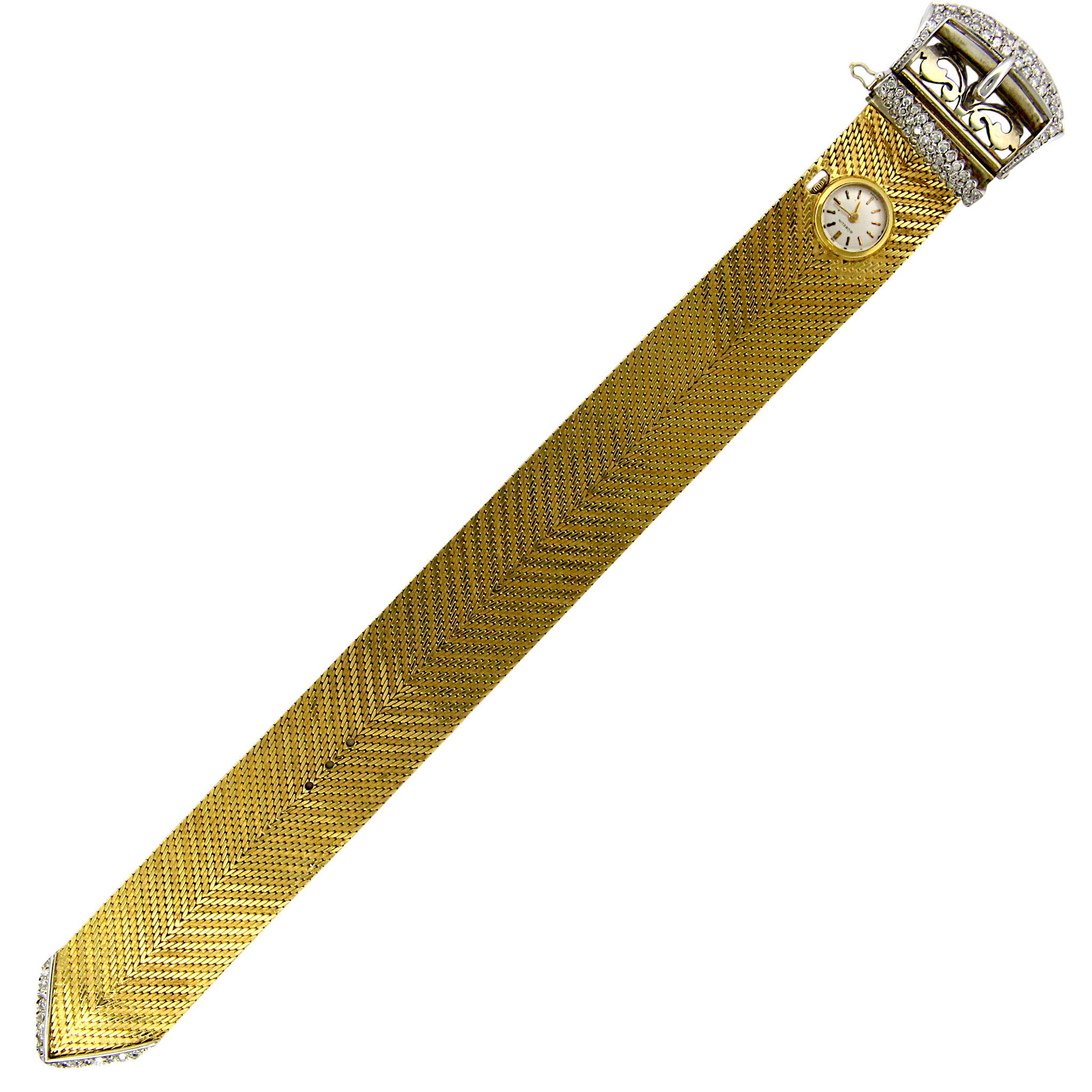 Gübelin 2–3 CT Buckle Watch Diamond Vintage 18K Yellow Gold Mesh Band Bracelet