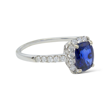 2 CT Blue Sapphire and 0.40 CT Natural Diamond 14K White Gold Ring Size 9