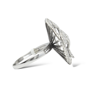 0.69 CT Natural Diamond Cocktail Dome Ring 18K White Gold Black Rhodium Size 6.5