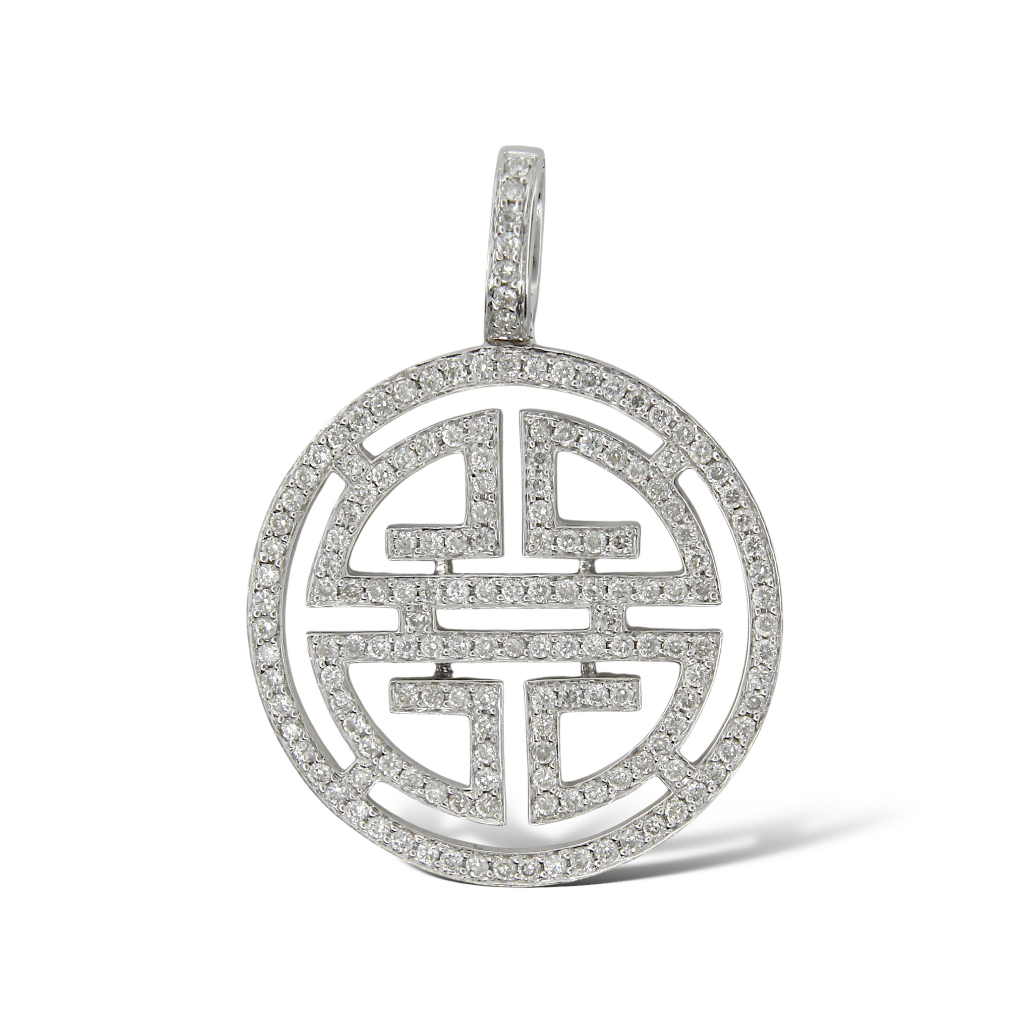 0.85 CT Natural Diamond Double Happiness Pendant 18K White Gold Chinese Symbol Charm