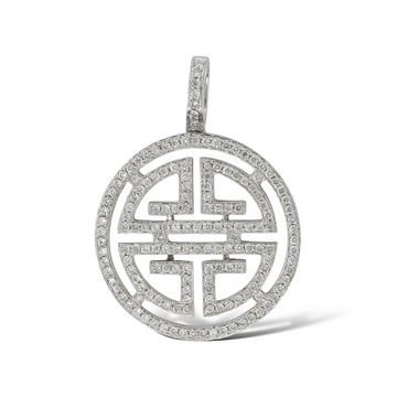 0.85 CT Natural Diamond Double Happiness Pendant 18K White Gold Chinese Symbol Charm