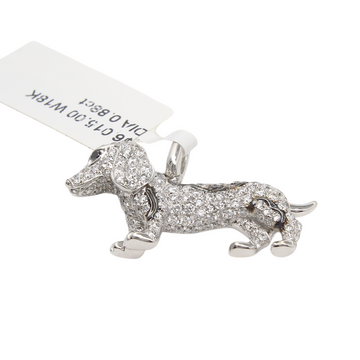 Natural Diamond Pave Daschund Weiner Dog Pendant 0.88 CT 18K White Gold