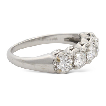 Anniversary 5 Stone Band 0.85 CT Diamond Round Cut 14K White Gold Ring