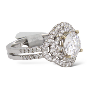 GIA 1.50 CT D SI1 Natural Diamond Halo Engagement Ring Round 18K White Gold