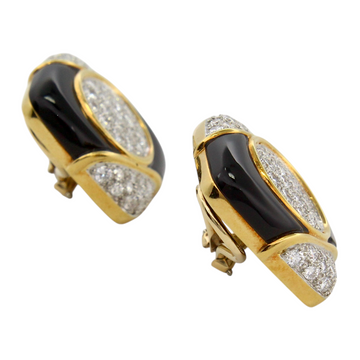 TIFFANY AND CO Diamond 3.12 CT Black Onyx Clip On Earrings 18K Yellow Gold