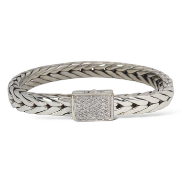 JOHN HARDY Classic Chain Diamond Bracelet 0.62 CT 925 Sterling Silver 8 Inches