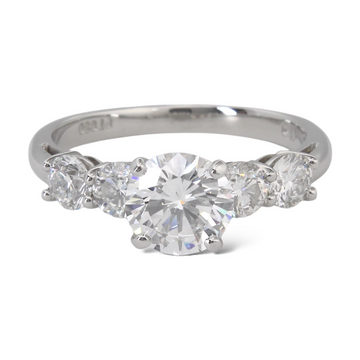 GIA 1.50 CT D SI1 Natural Diamond Engagement 5 Stone Ring Round Platinum 950