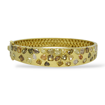 DILAMANI Fancy Natural Diamond Brushed Bangle Bracelet 7.5 CT 18K Yellow Gold