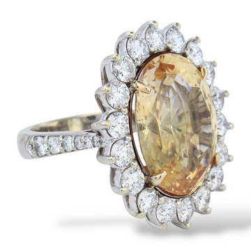 GIA Certified No Heat Natural Sapphire 20.03 CT Halo Diamond Ring 18K White Gold