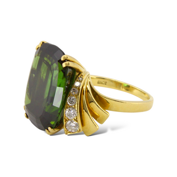 BOUCHERON 20 CT Green Tourmaline and Diamond 18K Yellow Gold Ring French Vintage