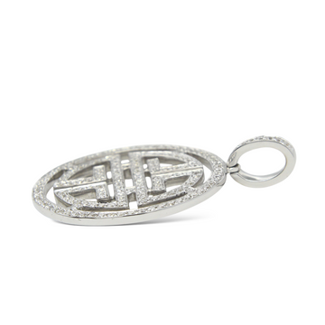 0.85 CT Natural Diamond Double Happiness Pendant 18K White Gold Chinese Symbol Charm