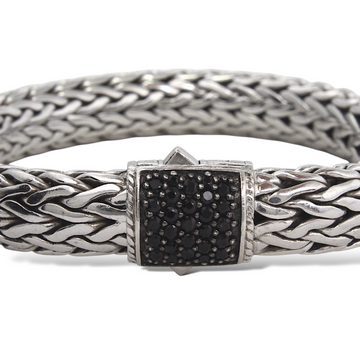 JOHN HARDY Icon Black Sapphire Woven Bracelet 12.5 mm 925 Sterling Silver
