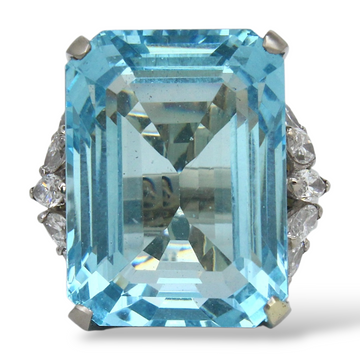 GIA Certified Natural Aquamarine 33.90 CT Diamond Platinum Cocktail Ring